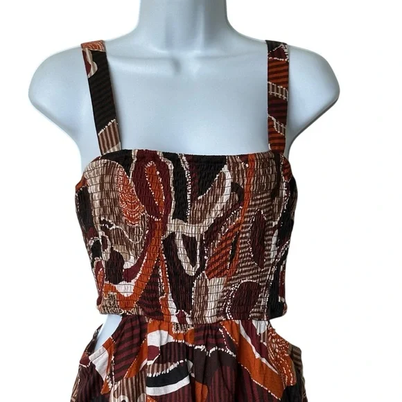 By Anthropologie Square-Neck Smocked cut out Multicolor Jumpsuit XS - Picture 7 of 14